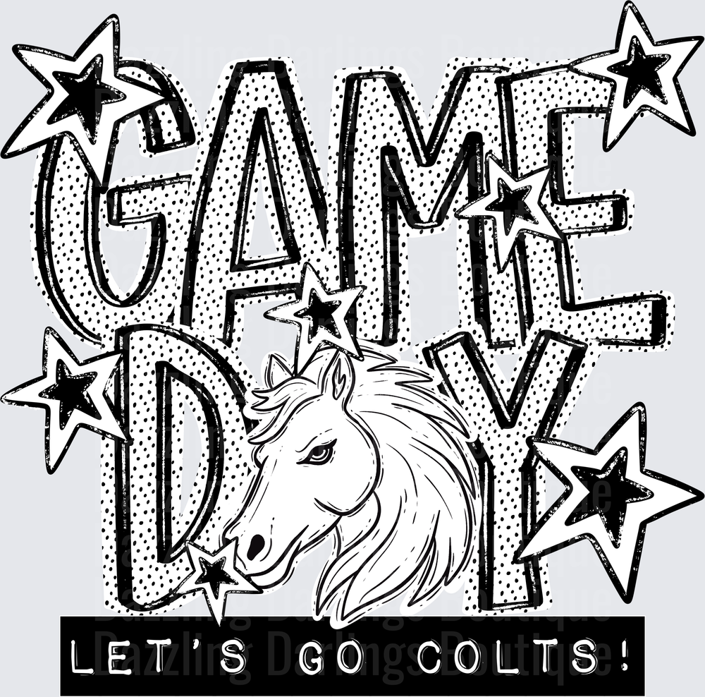 Game Day Let's Go Colts Horse Mascot Stars Design