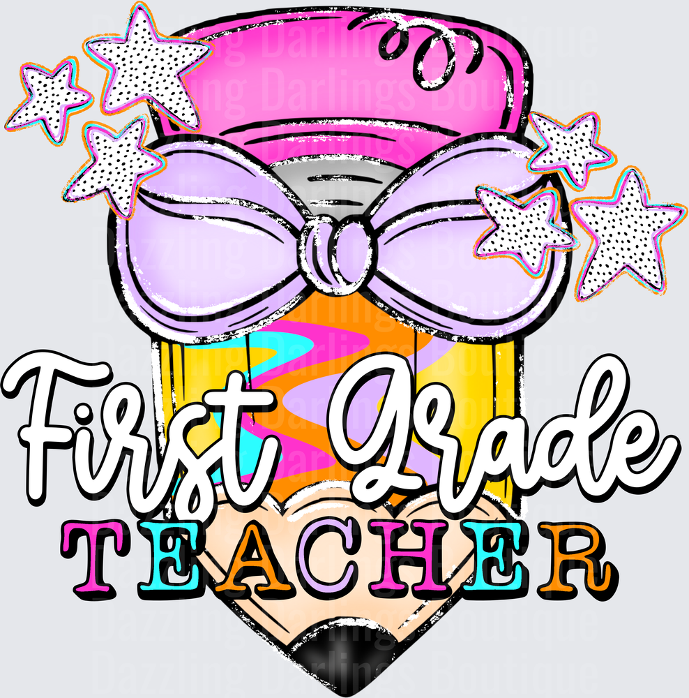 First Grade Teacher Bowtie Pencil with Stars Design
