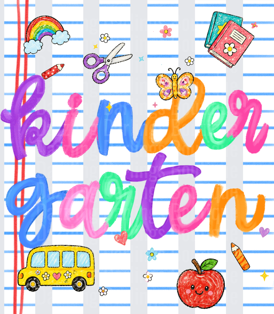 Kindergarten Rainbow School Bus Apple Colorful Lettering