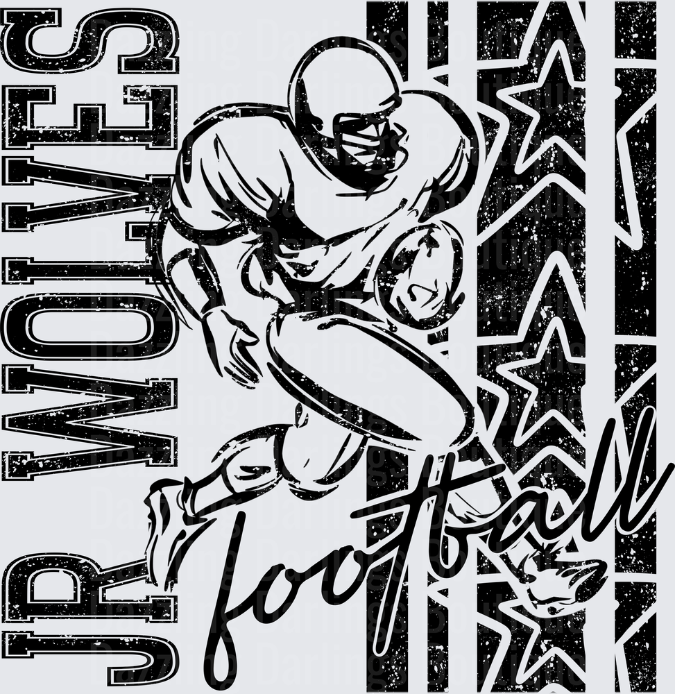 JR Wolves Football Player Running Back Grunge Stars Design