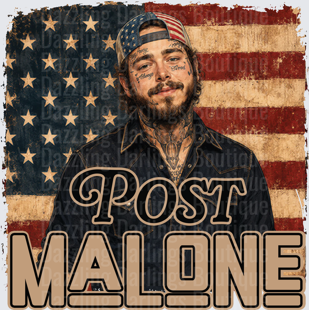 Post Malone Portrait with Vintage American Flag Background