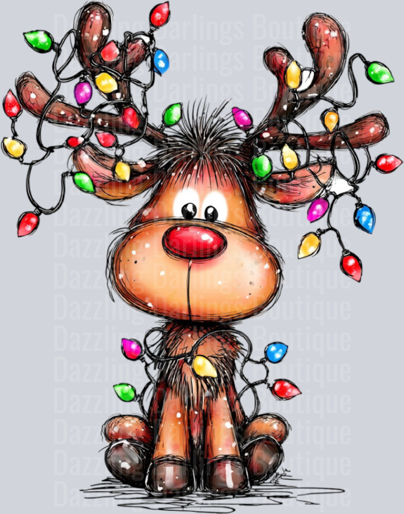 Hand-drawn Christmas Tangled Lights Reindeer