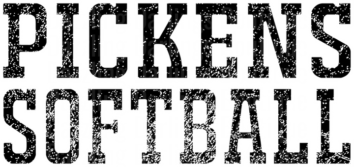 Pickens Softball Distressed Text Design