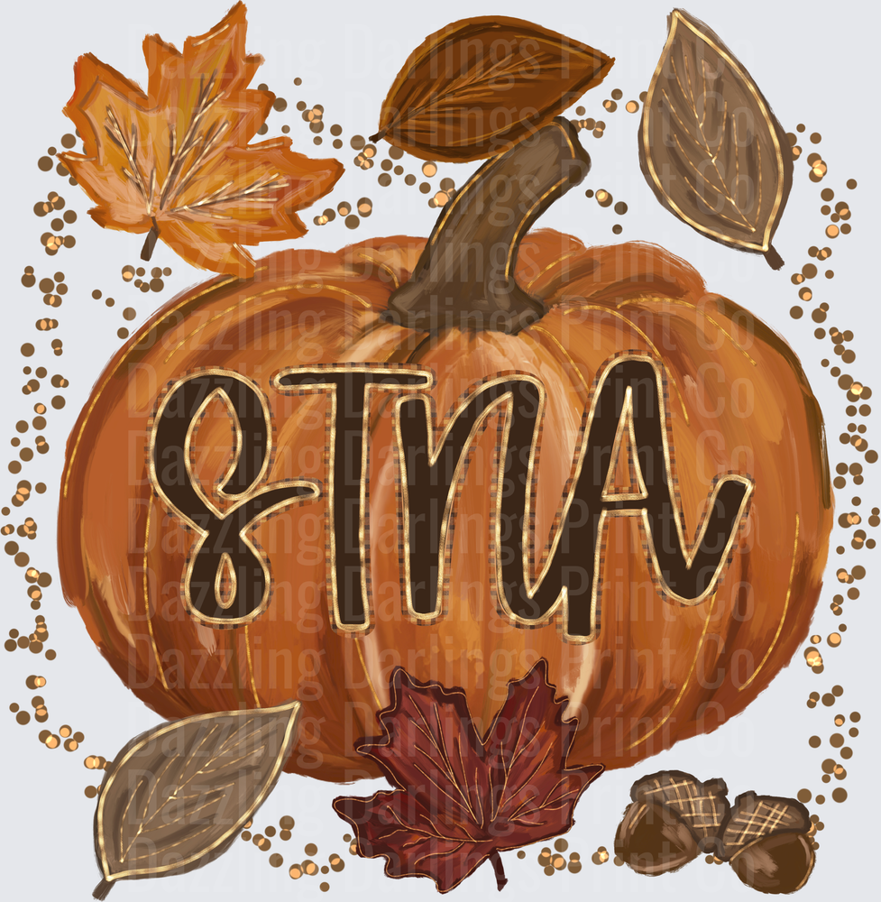 Fall Harvest Pumpkin STNA Autumn Leaves Acorns Gold Dots