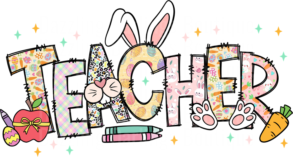 Easter Teacher Bunny Ears Letters with School Supplies