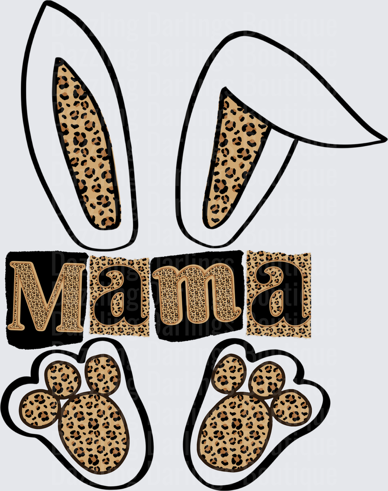 Leopard Print Mama Bunny Ears and Paw Prints Design