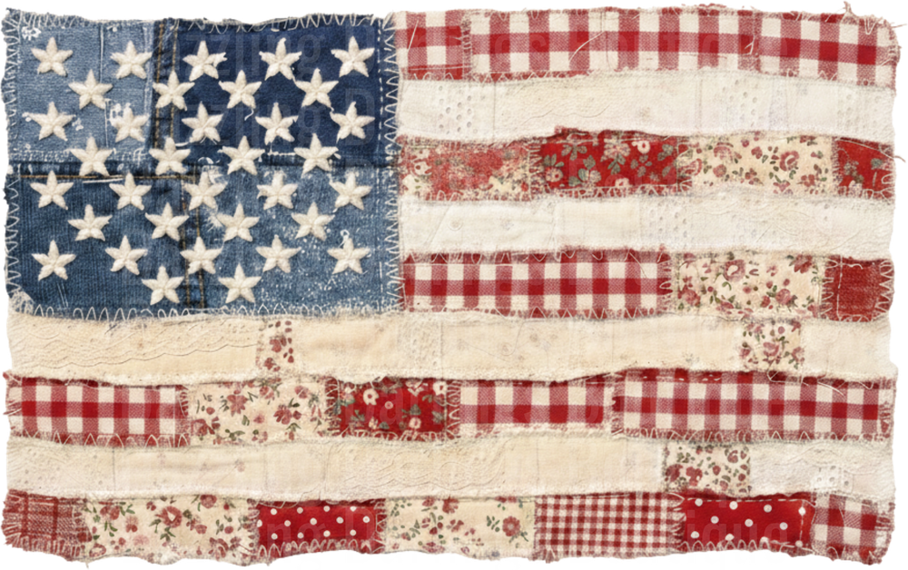 Vintage Patchwork Quilt American Flag with Stars and Stripes