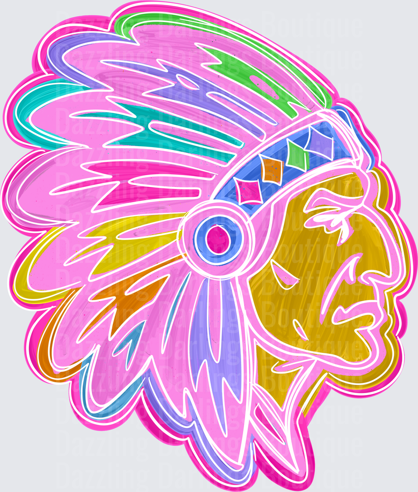 Neon Colorful Native American Chief Side Profile Headdress