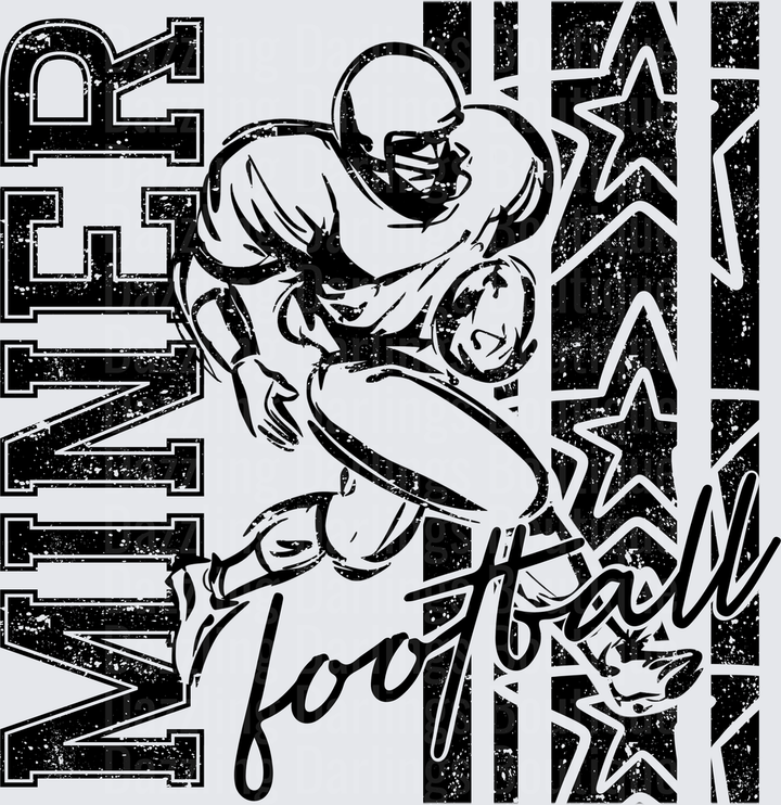 Miner Football Player Running Back Grunge Stars Design