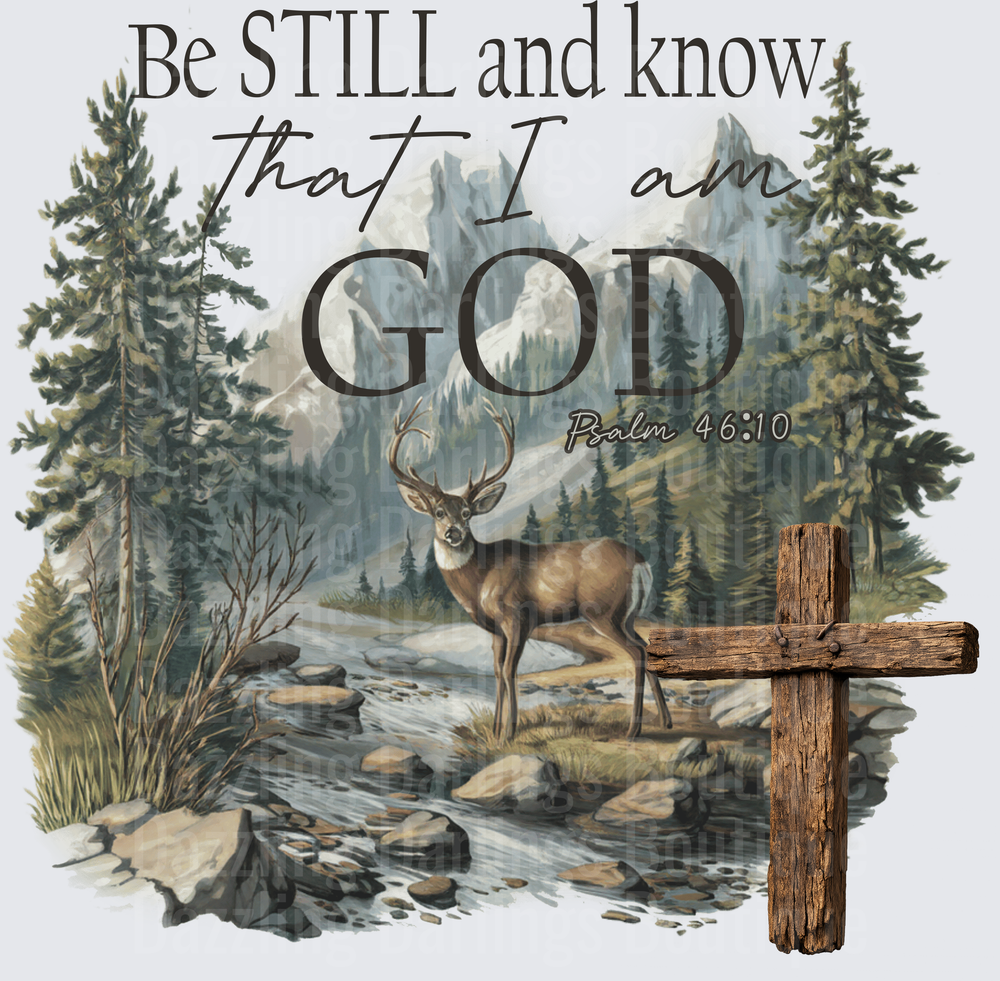 Be Still and Know That I Am God Psalm 46:10 Deer Cross Mountain Scene