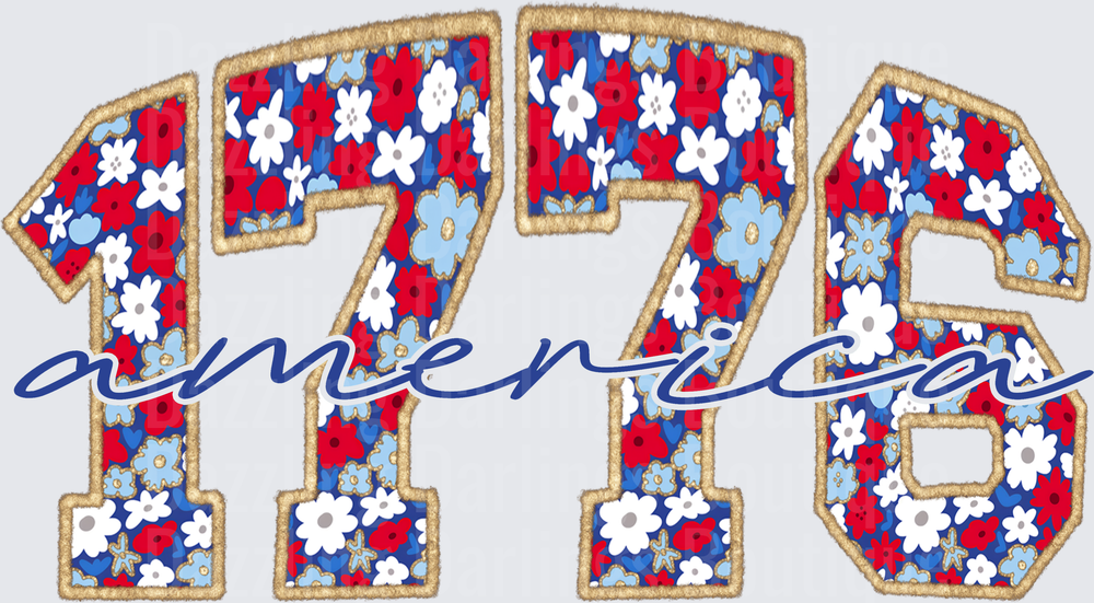 1776 America Patriotic Floral Independence Day Design