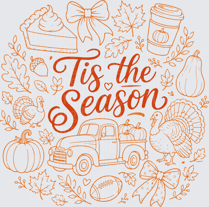 Tis The Season Orange Line Art Fall Truck Turkey