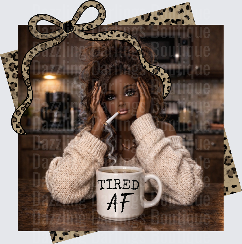 Tired AF Coffee Mug Messy Bun Girl with Leopard Print Bow