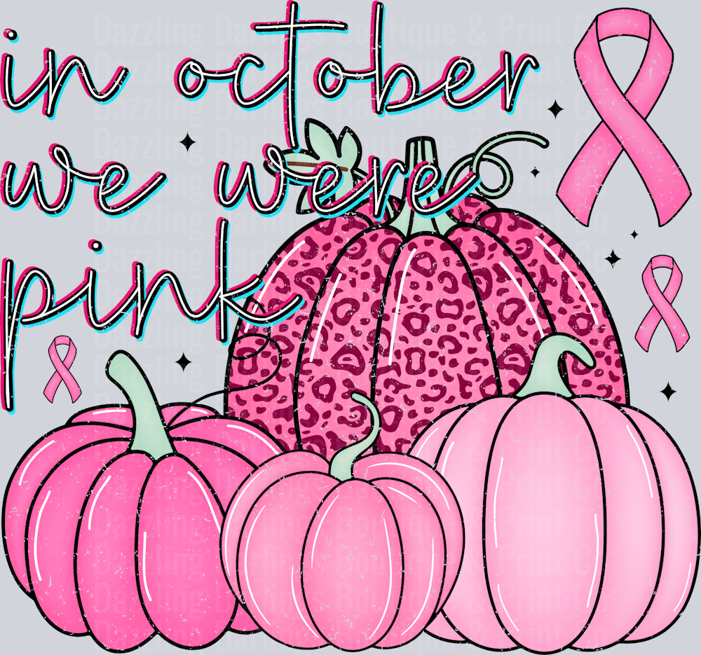 Breast Cancer Awareness In October We Wear Pink Script Leopard Pumpkins