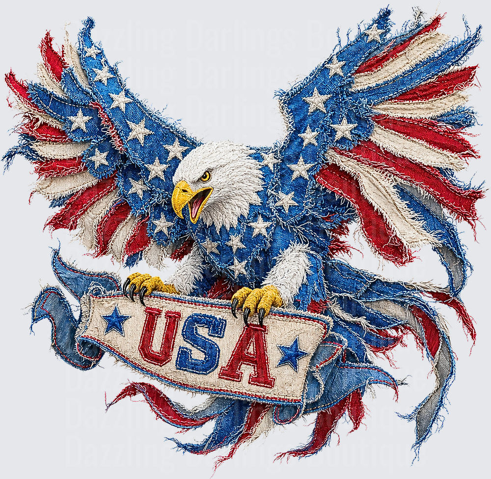 Patriotic Bald Eagle with American Flag Wings and USA Banner