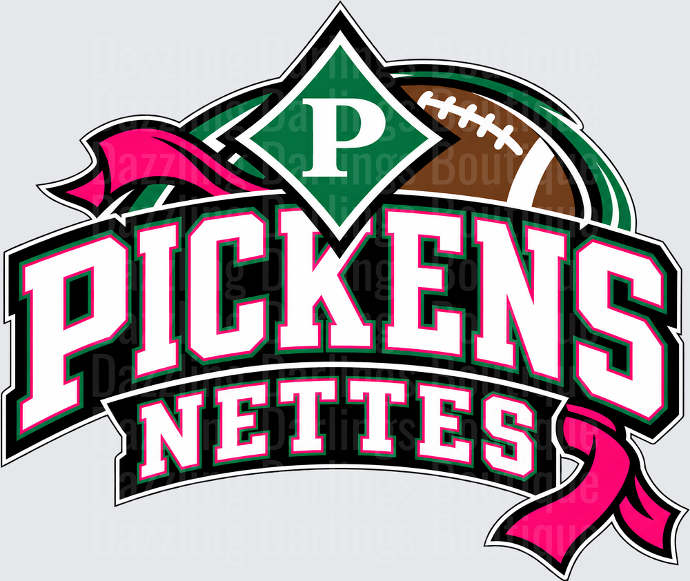 Pickens Nettes Football Pink Ribbon Logo