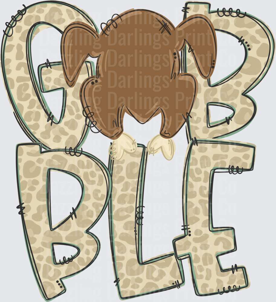 Gobble Leopard Print Letters Roasted Turkey Thanksgiving