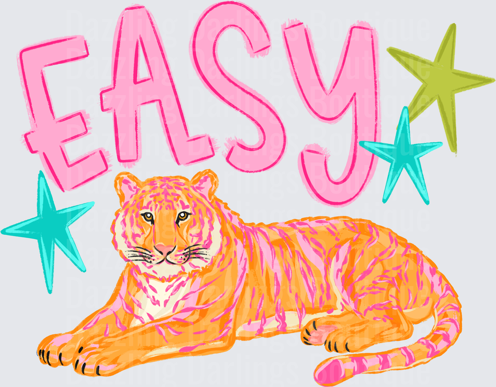 Easy Pink Tiger with Colorful Stars