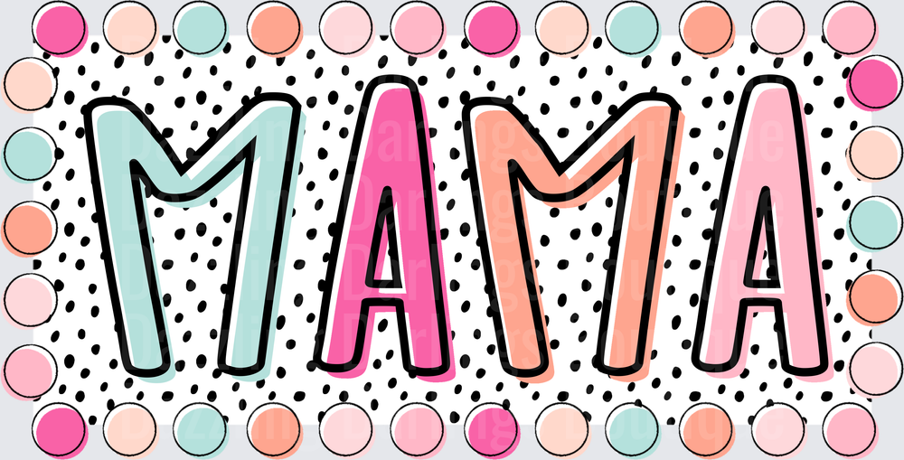 MAMA Colorful Retro Letters with Polka Dots and Circles