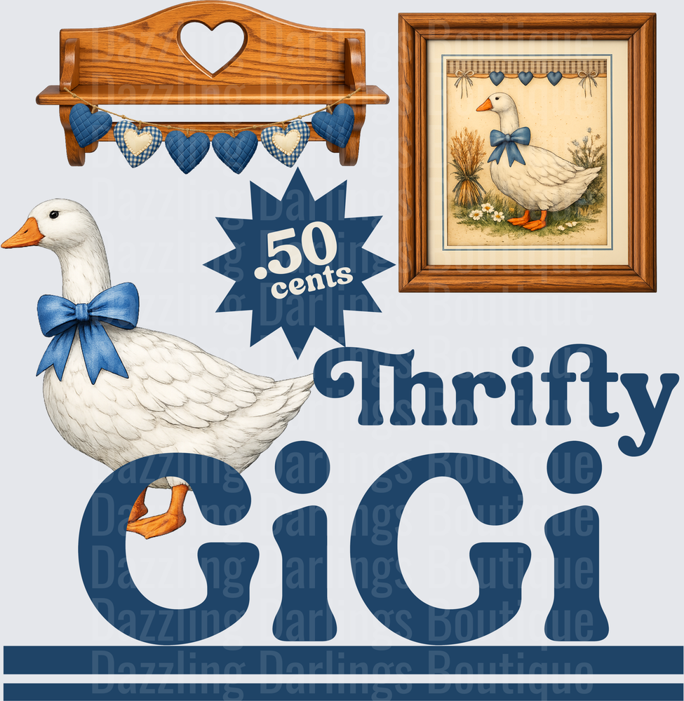 Thrifty GiGi Country Farmhouse Goose with Blue Bow Design