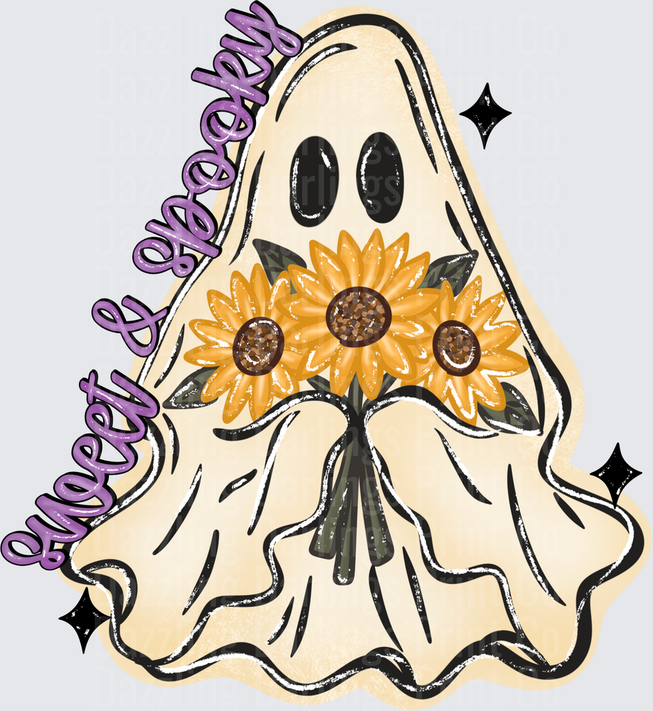 Sheet & Spooky Ghost Holding Sunflower Bouquet