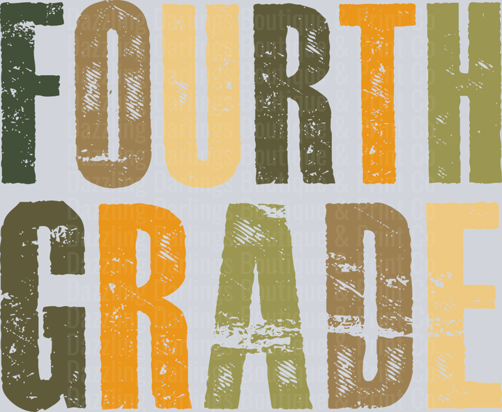 Fourth Grade Distressed Green Orange Block Letters