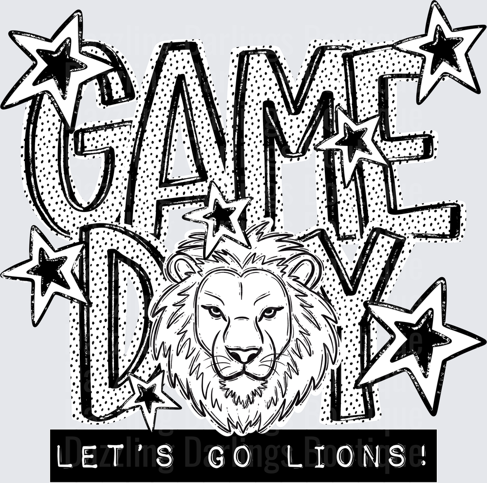 Game Day Let's Go Lions Bold Star Lion Head Graphic