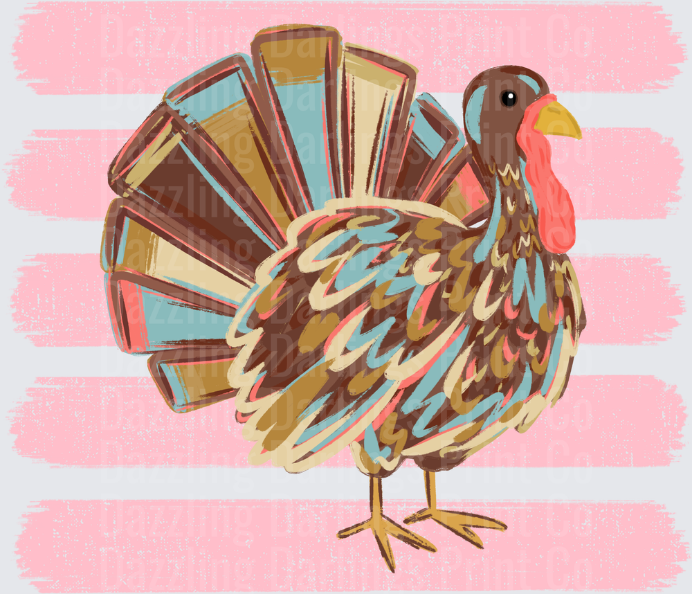 Colorful Boho Thanksgiving Turkey Pink Stripe Background
