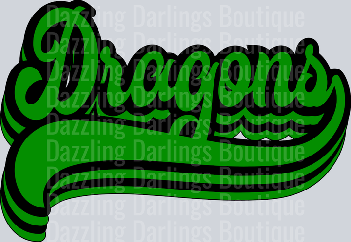 Pickens Dragons Retro Font Green Glitter Script