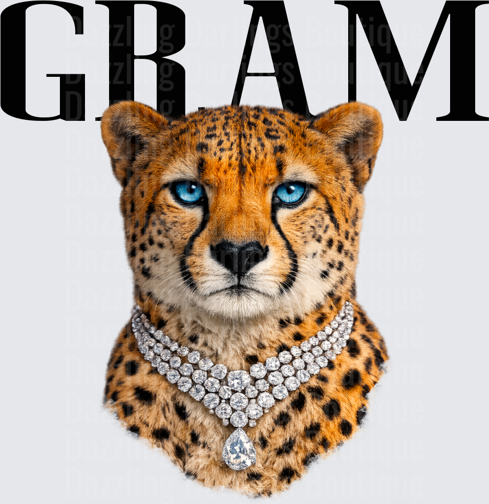 Glamorous Cheetah with Diamond Necklace GRAM Typography