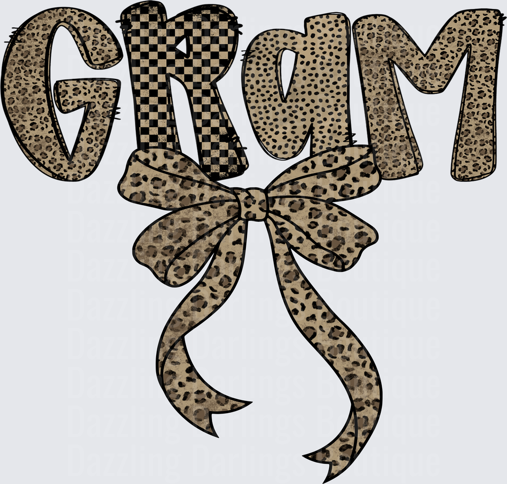 Gram Leopard Print Text with Bow Design