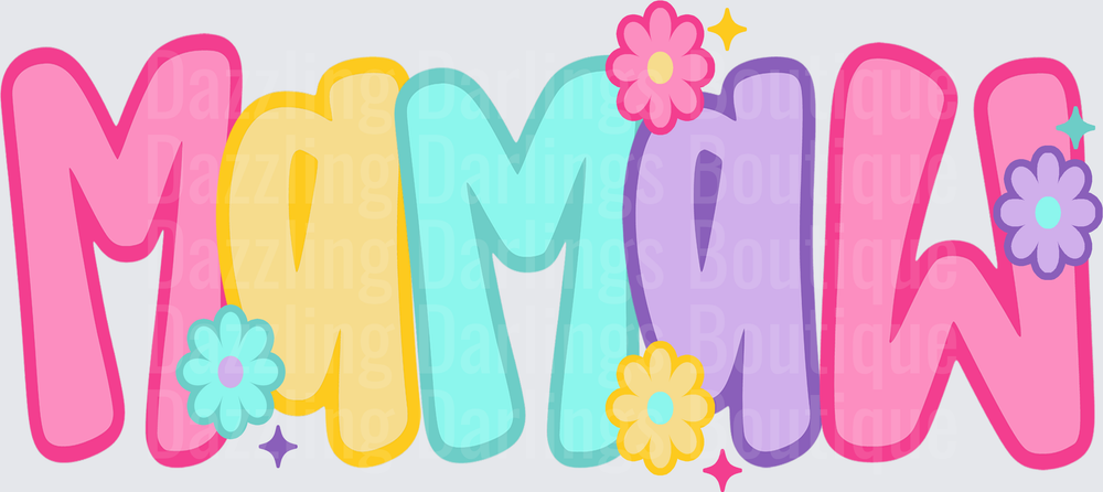 Colorful MAMAN Text with Flowers and Stars
