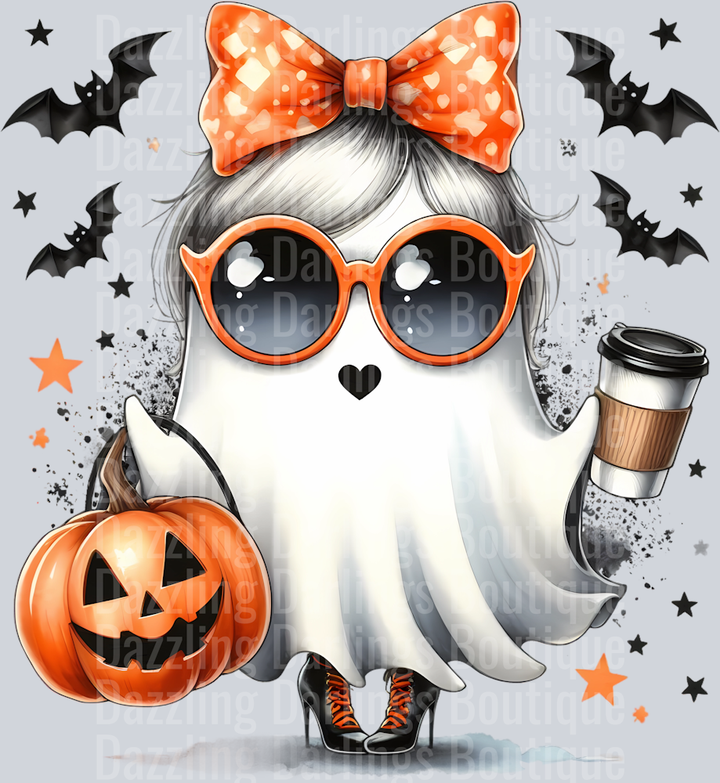 Halloween Fall Ghost Pumpkin Polka Dot Bow Orange Glasses