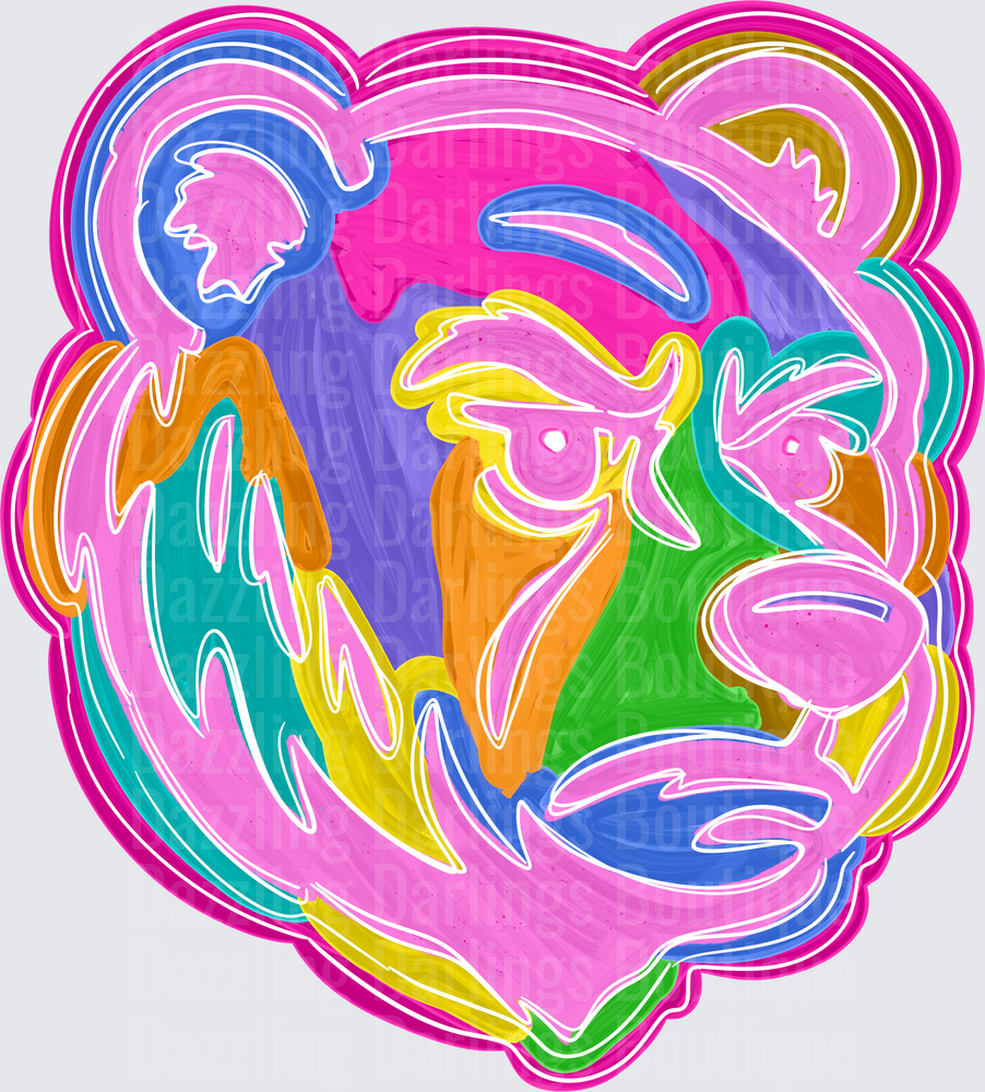 Neon Rainbow Abstract Bear Face Bold Colorful Line Art
