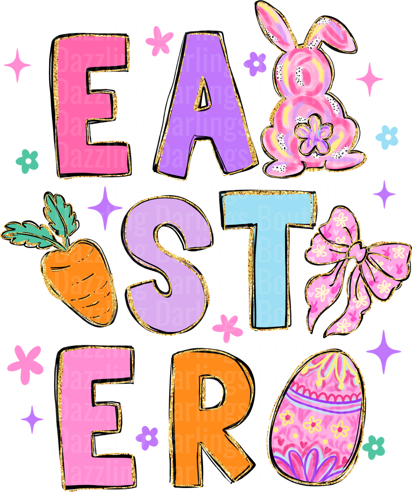 Easter Bunny Carrot Bow Decorated Egg Holiday Typography