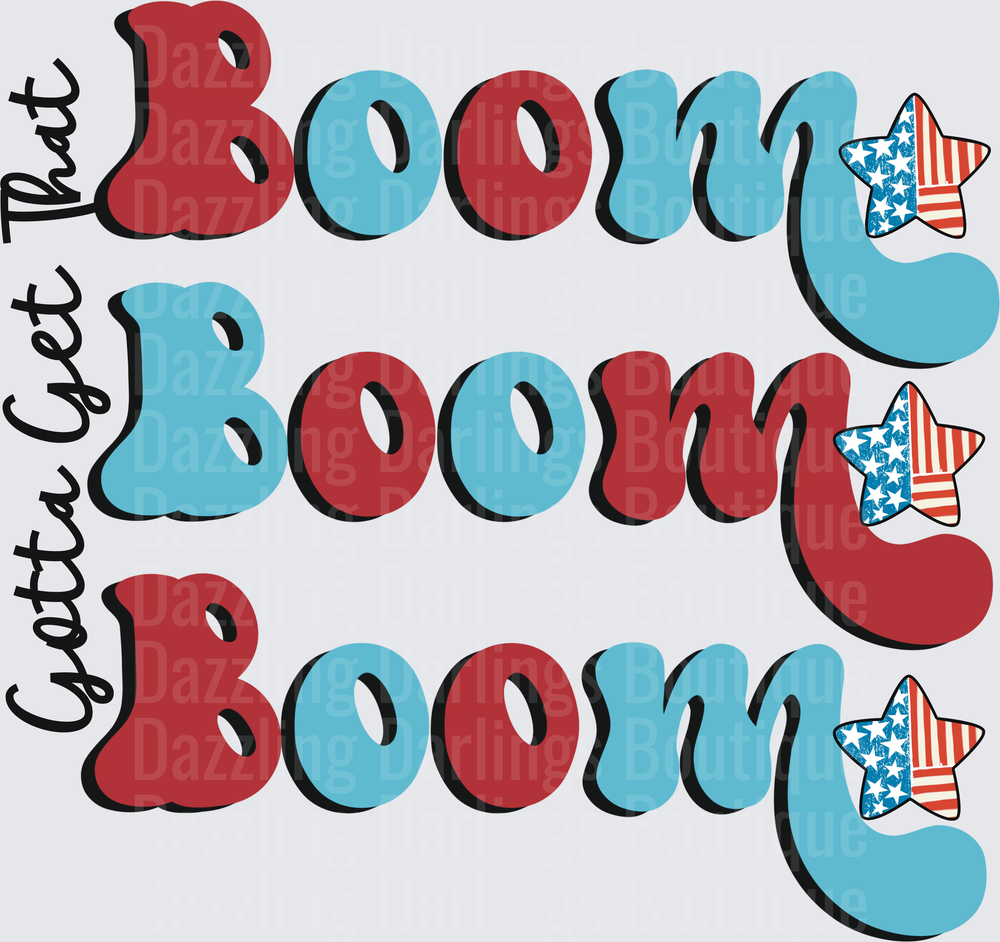 Boom Patriotic Fourth of July Red White Blue Star Design