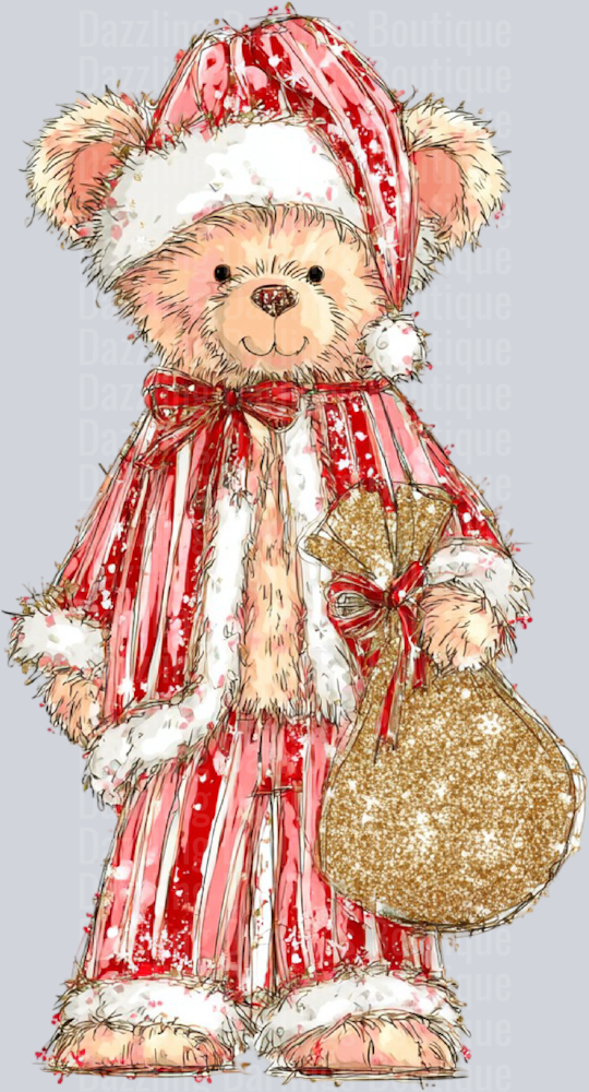 Christmas Teddy Bear Santa Hat Gold Ornament