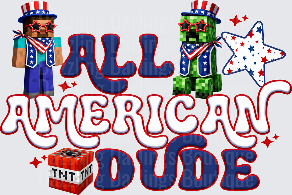 All American Dude Minecraft Characters with Uncle Sam Hats and TNT