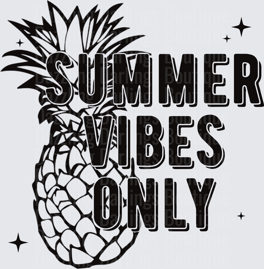 Summer Vibes Only Pineapple with Stars Black and White Design