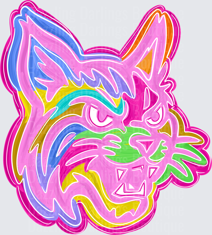 Neon Rainbow Psychedelic Angry Cat Head Colorful Brushstroke