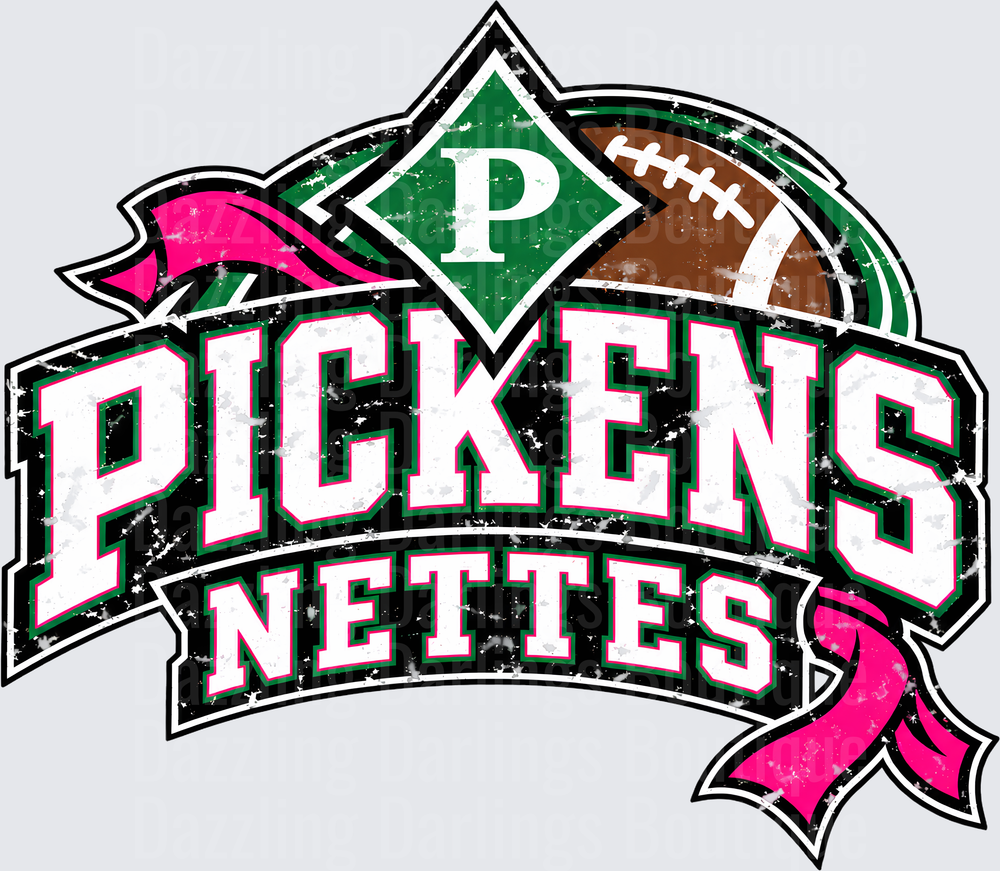 Pickens Nettes Football Pink Ribbon Distressed Logo