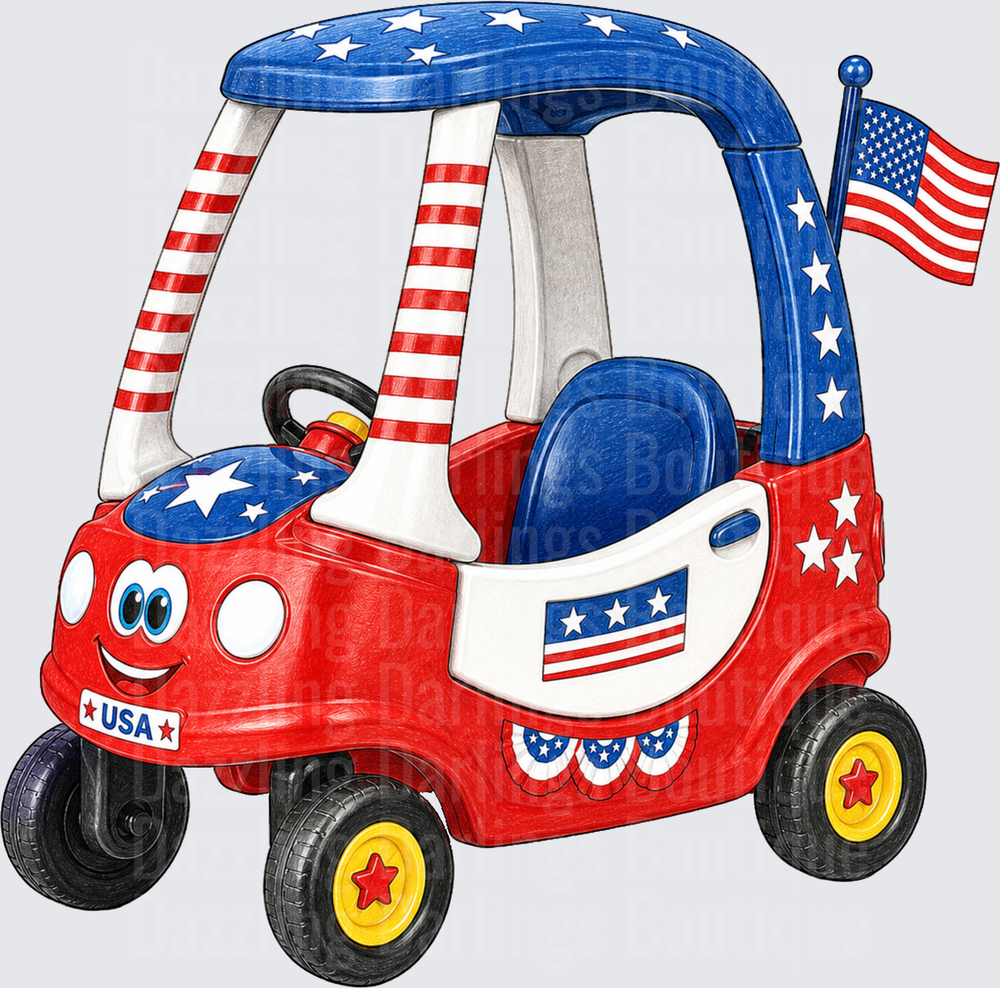 Patriotic Little Tikes Cozy Coupe with American Flag Design