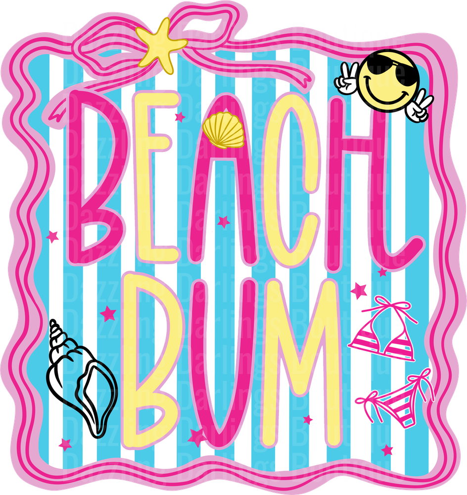 Beach Bum Retro Summer Vibes with Smiley Face and Seashells