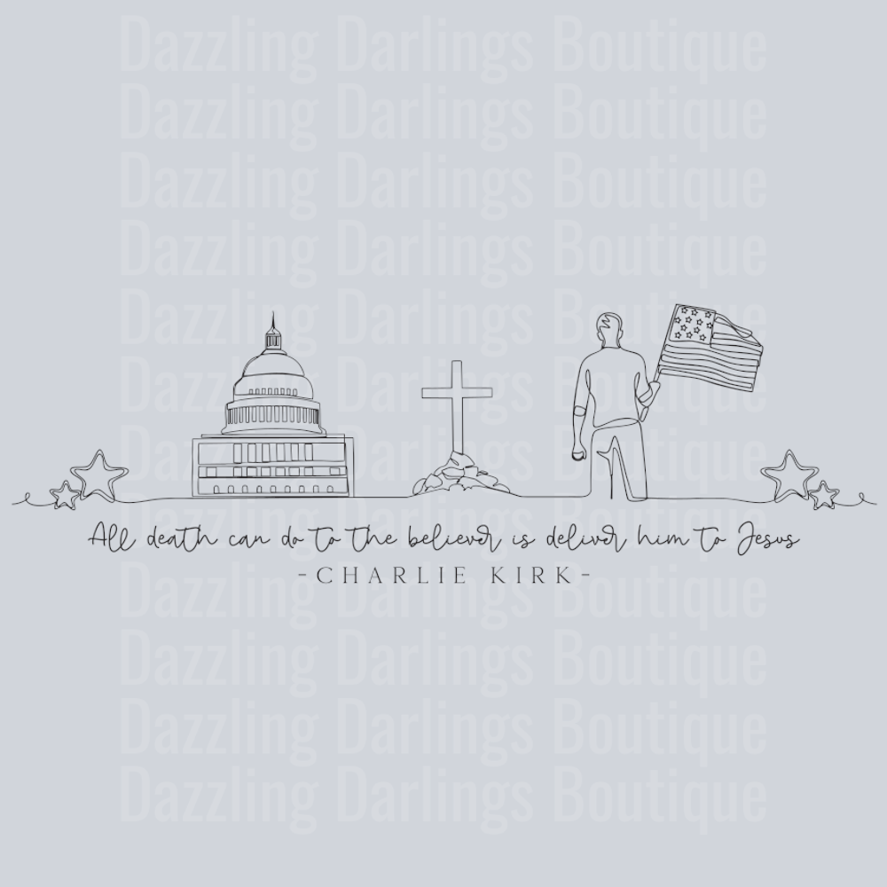 Charlie Kirk Capitol Cross Flag Line Art Script