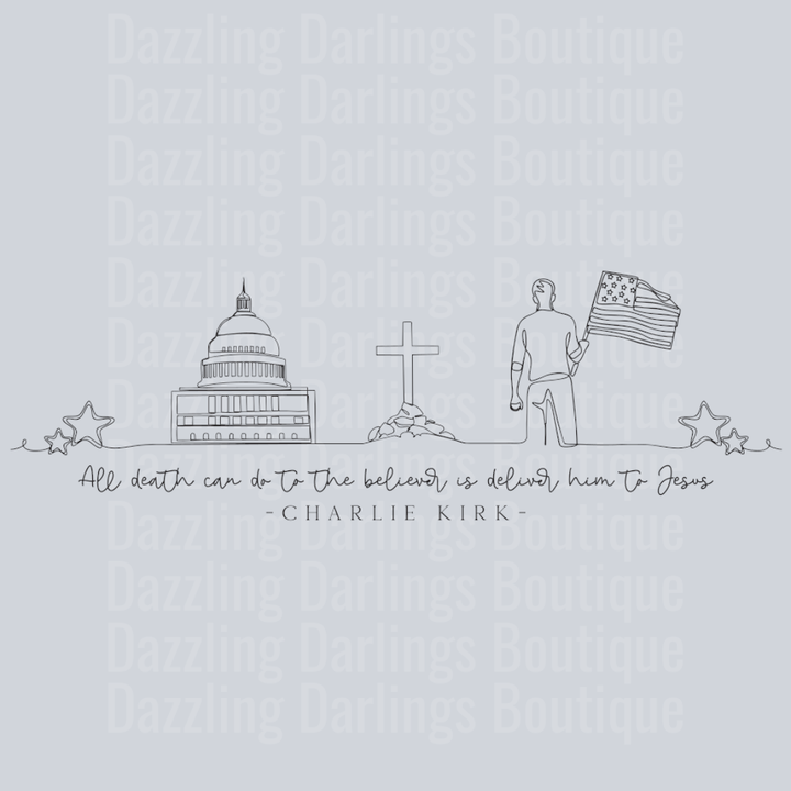 Charlie Kirk Capitol Cross Flag Line Art Script