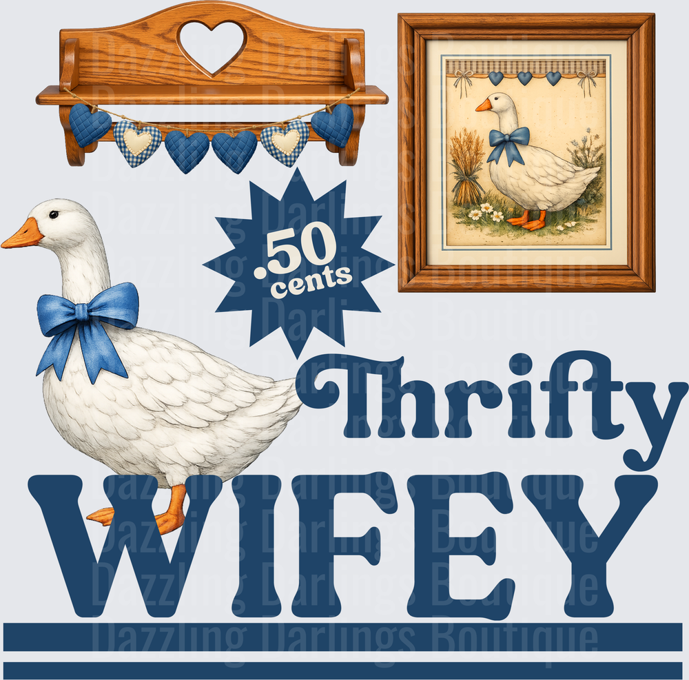 Thrifty Wifey 50 Cents Goose with Blue Bow Country Design
