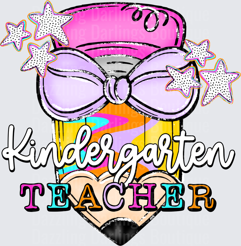 Kindergarten Teacher Pencil with Bow and Stars