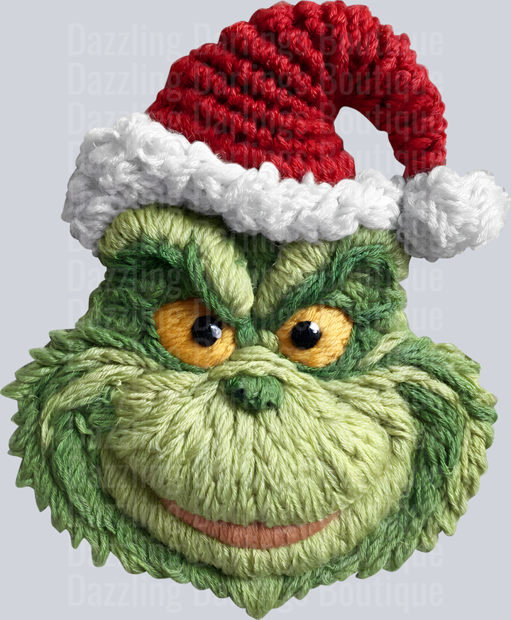 Grinch Chunky Knit Santa Hat Smiling Face