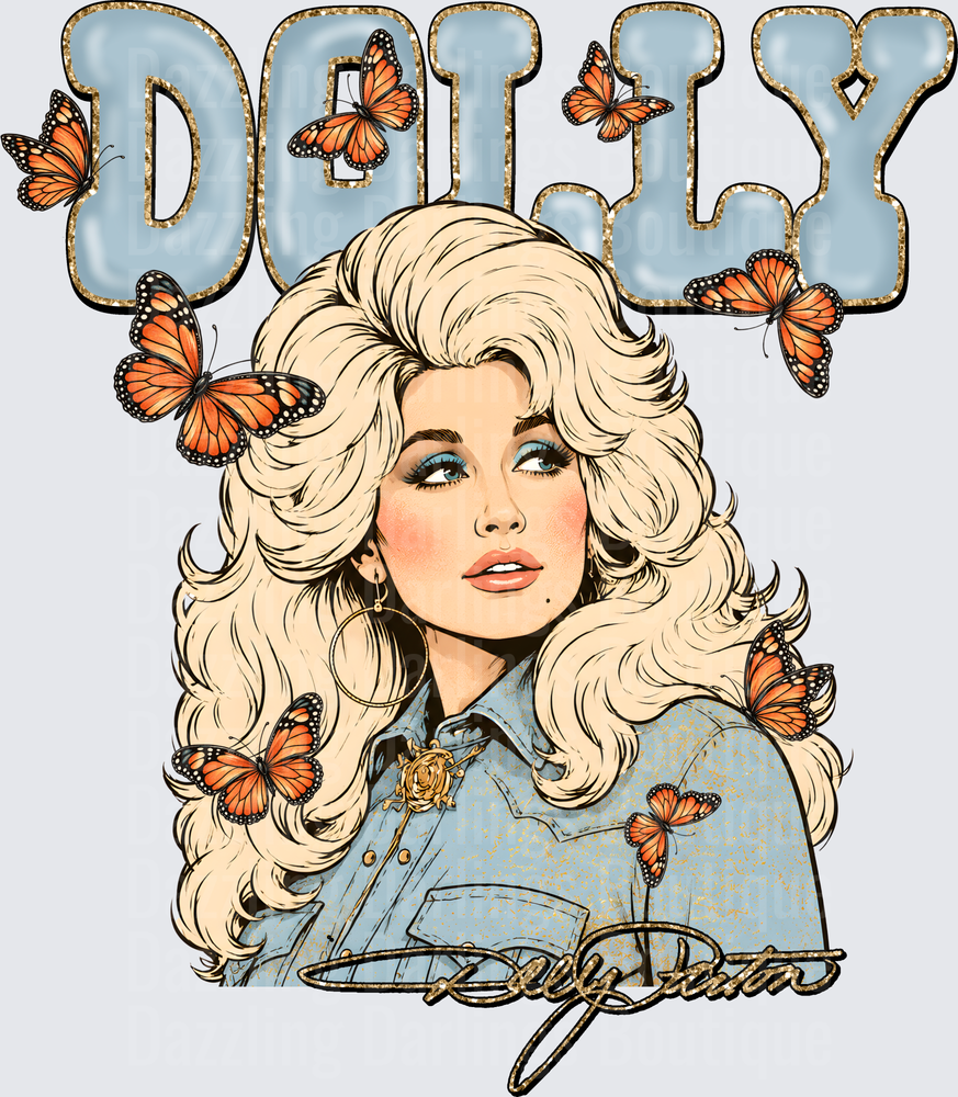 Dolly Parton Retro Portrait with Monarch Butterflies