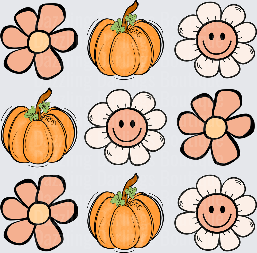 Smiley Face Flowers and Pumpkins